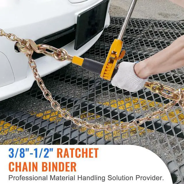 Alt view image 6 of 7 - Ratchet Chain Binder 2PCS, 3/8"-1/2" Heavy Duty Load Binders, with G80 Chains 12000 lbs Secure Load Limit, Labor-saving Anti-skid Handle, Tie Down Hauling Chain Binders for Flatbed Truck Trailer