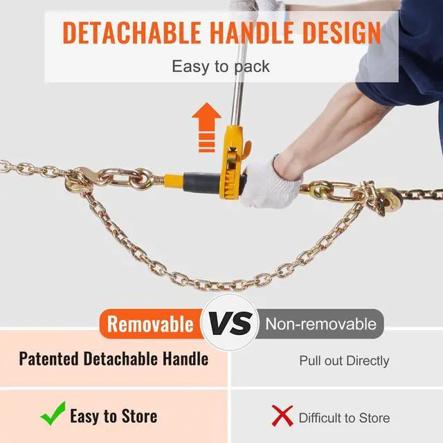 Alt view image 7 of 7 - Ratchet Chain Binder 2PCS, 3/8"-1/2" Heavy Duty Load Binders, with G80 Chains 12000 lbs Secure Load Limit, Labor-saving Anti-skid Handle, Tie Down Hauling Chain Binders for Flatbed Truck Trailer