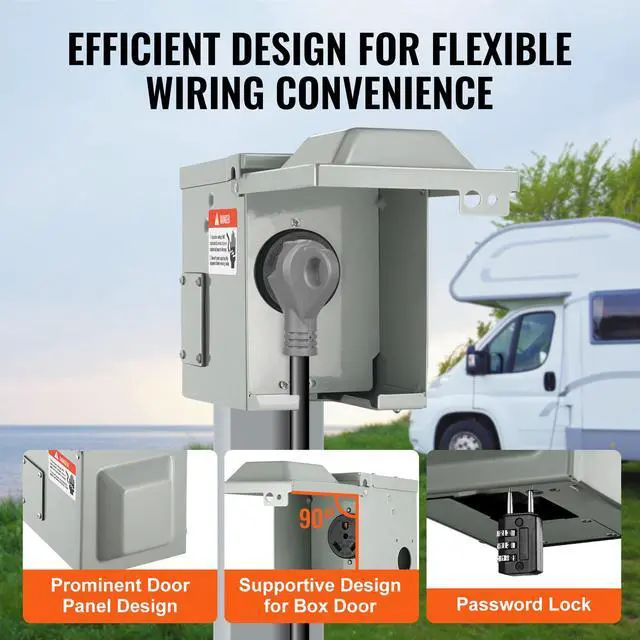 Alt view image 4 of 7 - 30 Amp RV Power Outlet Box, 125/250 Volt, Enclosed Lockable Outdoor RV Receptacle Box, NEMA TT-30R Weatherproof Electrical Panel, for RV Camper Trailer Motorhome Tested to UL Standards