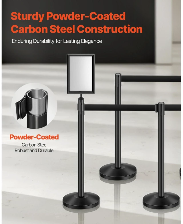 Alt view image 2 of 6 - Stanchion Post, 8 Pcs Stanchions with Retractable Belts, Carbon Steel Black Stanchions Queue with Sand Injection Hollow Base, Crowd Control Barriers for Theaters, Parties, Weddings, Exhibitions