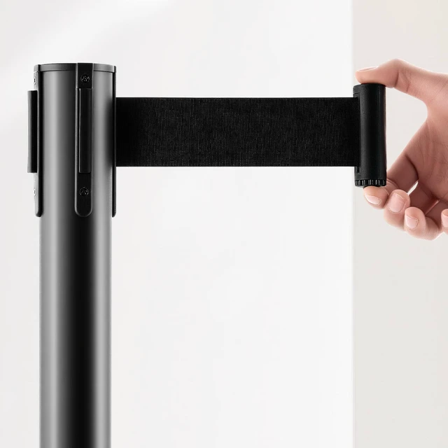 Alt view image 3 of 6 - Stanchion Post, 8 Pcs Stanchions with Retractable Belts, Carbon Steel Black Stanchions Queue with Sand Injection Hollow Base, Crowd Control Barriers for Theaters, Parties, Weddings, Exhibitions