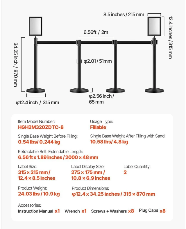 Alt view image 5 of 6 - Stanchion Post, 8 Pcs Stanchions with Retractable Belts, Carbon Steel Black Stanchions Queue with Sand Injection Hollow Base, Crowd Control Barriers for Theaters, Parties, Weddings, Exhibitions