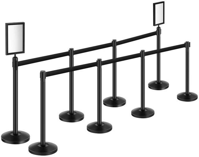 Alt view image 6 of 6 - Stanchion Post, 8 Pcs Stanchions with Retractable Belts, Carbon Steel Black Stanchions Queue with Sand Injection Hollow Base, Crowd Control Barriers for Theaters, Parties, Weddings, Exhibitions