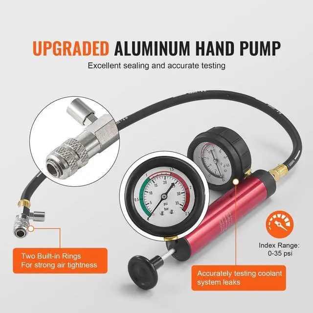 Alt view image 3 of 7 - 14 pcs Universal Radiator Pressure Tester Kit, Coolant Pressure Tester Kit with Manual Pump and Color-coded Steel Test Cap Adapters, with Toolbox, For Cars Motorcycles Trucks Cooling System