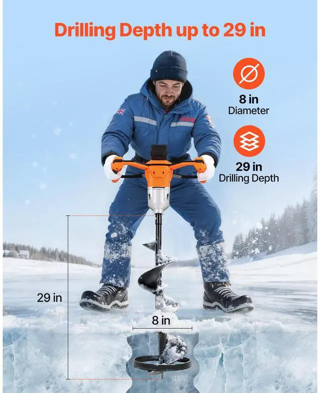 Alt view image 5 of 7 - 20V Electric Ice Auger, 8 inch Diameter, 2 in 1 Cordless Ice Fishing Augers and Earth Auger with Ices & Earth Drill Bit, Cold-Resistant Post Hole Digger, Turbo High-Speed Cutting System