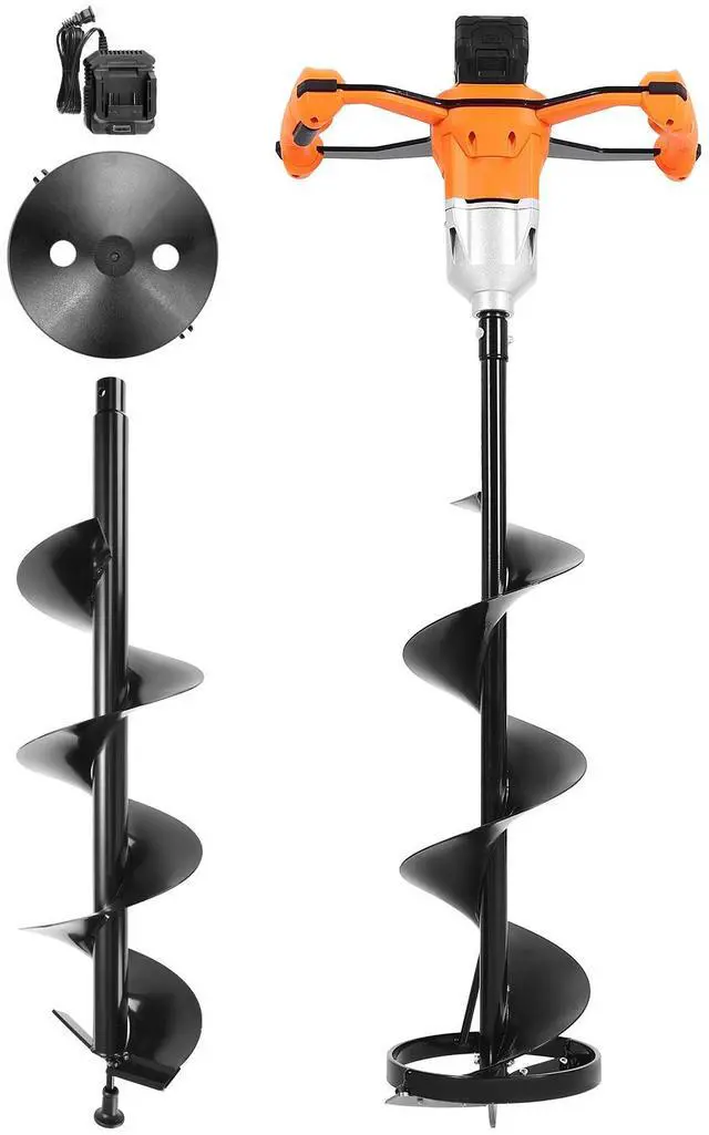 Alt view image 6 of 7 - 20V Electric Ice Auger, 8 inch Diameter, 2 in 1 Cordless Ice Fishing Augers and Earth Auger with Ices & Earth Drill Bit, Cold-Resistant Post Hole Digger, Turbo High-Speed Cutting System