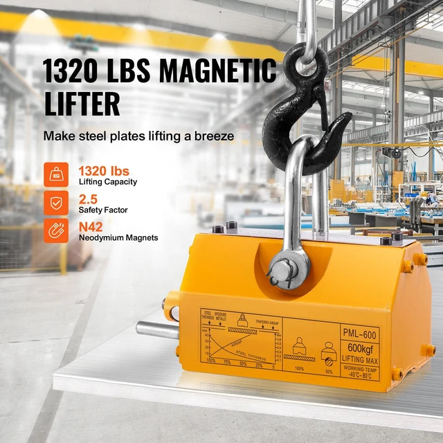Alt view image 6 of 7 - Magnetic Lifter, 1320 lbs/600kg Pulling Capacity, 2.5 Safety Factor, Steel and Neodymium, Lifting Magnet with Release, Permanent Lift Magnets, Heavy Duty Magnet for Hoist, Block, Shop Crane
