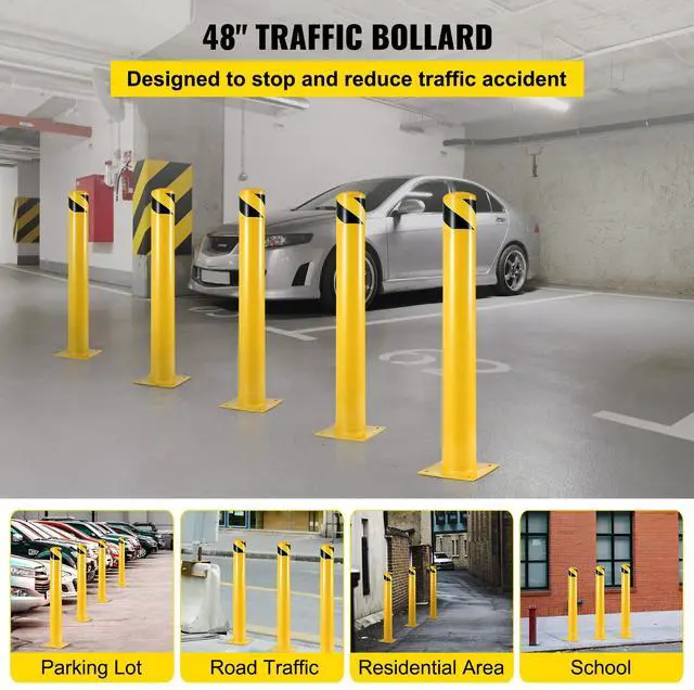Alt view image 6 of 7 - Safety Bollard 48"x4.5" Safety Barrier Bollard 4-1/2" OD 48" Height Yellow Powder Coat Pipe Steel Safety Barrier with 4 Free Anchor Bolts for Traffic-Sensitive Area