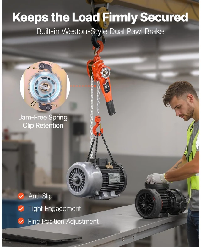 Alt view image 7 of 7 - Manual Lever Chain Hoist, 3/4T 1650LBS Capacity Heavy Duty Come Along, 20FT Lift G80 Alloy Steel Chain With Dual Pawl Mechanical Brake,360°Rotating Hooks, for Warehouse Construction Garage