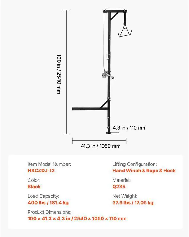 Alt view image 2 of 7 - Truck Hitch Game Hoist, 400 lbs Load Capacity, Hunting Deer Hoist with 2-inch Receiver, 360-Degree Swivel Shaft & Adjustable Height, Includes Gambrel Winch for Skinning & Cleaning Game
