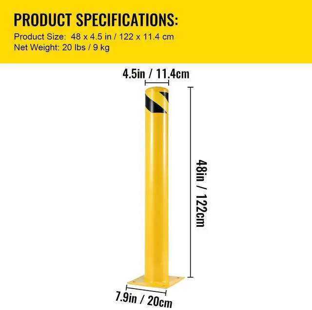 Alt view image 7 of 7 - Safety Bollard 48"x4.5" Safety Barrier Bollard 4-1/2" OD 48" Height Yellow Powder Coat Pipe Steel Safety Barrier with 4 Free Anchor Bolts for Traffic-Sensitive Area