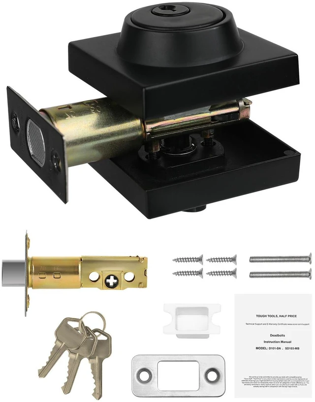 Main image of Deadbolt Lock Square Single Cylinder Dead Bolt Keyed 1 Side Matte Black 3 Keys