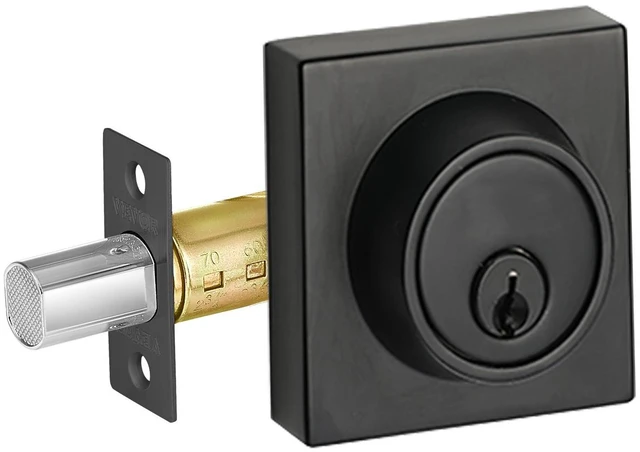 Alt view image 2 of 7 - Deadbolt Lock Square Single Cylinder Dead Bolt Keyed 1 Side Matte Black 3 Keys