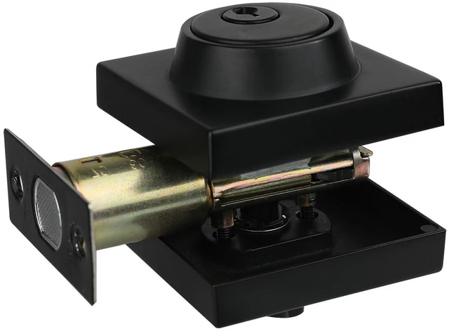 Alt view image 3 of 7 - Deadbolt Lock Square Single Cylinder Dead Bolt Keyed 1 Side Matte Black 3 Keys
