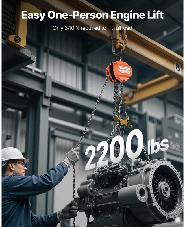 Alt view image 2 of 7 - Hand Chain Hoist, 1 Ton 2200 lbs Capacity, Manual Chain Block with Upgrade G80 Galvanized Chain, 20 ft Lifting Height, Heavy Duty Pulley Hoist for Garage Warehouse Automotive Machinery, Orange