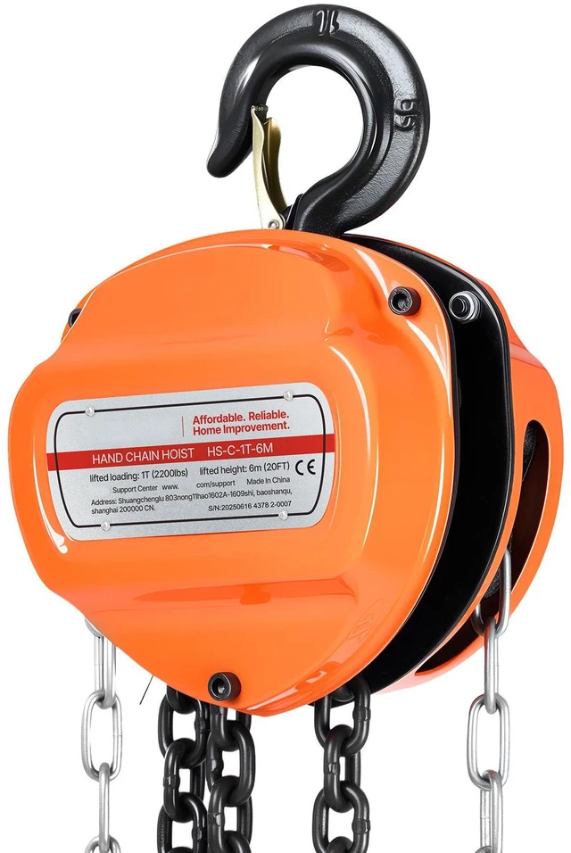 Alt view image 6 of 7 - Hand Chain Hoist, 1 Ton 2200 lbs Capacity, Manual Chain Block with Upgrade G80 Galvanized Chain, 20 ft Lifting Height, Heavy Duty Pulley Hoist for Garage Warehouse Automotive Machinery, Orange