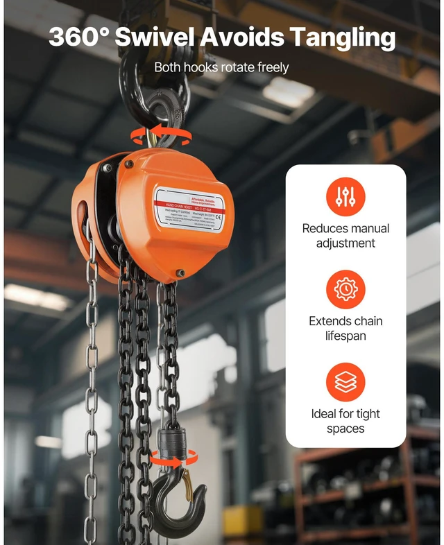 Alt view image 3 of 7 - Hand Chain Hoist, 1 Ton 2200 lbs Capacity, Manual Chain Block with Upgrade G80 Galvanized Chain, 20 ft Lifting Height, Heavy Duty Pulley Hoist for Garage Warehouse Automotive Machinery, Orange