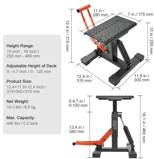 Alt view image 5 of 7 - Dirt Bike Lift Stand, Motorcycle Jack Lift Stand 440 lbs Capacity and Hydraulic Lift Operation, Adjustable Height Hoist Table, for Dirt Pit Bike Repair, Maintenance, Dirt Bike Accessories