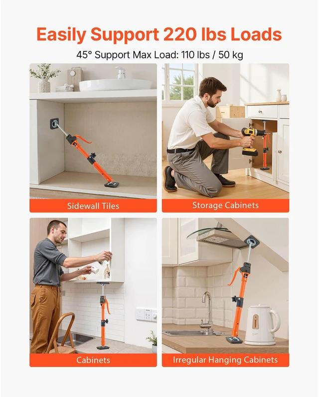Alt view image 2 of 7 - Cabinet Jack Support Pole, 2-Pack, 15.75-23.6 Inch Steel Telescopic Quick Support Rod, Adjustable 3rd Hand System up to 220 lbs Capacity for Installing Cabinets, Lifting Drywall, Cargo Bars