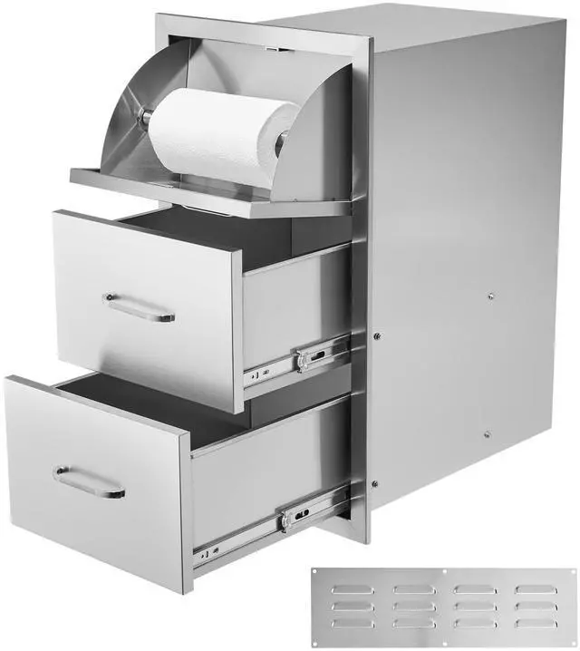 Main image of 17W x 30H x 21D Inch Outdoor Kitchen Stainless Steel Double Access Drawers with Paper Towel Holder Combo for BBQ Island or Grill Station
