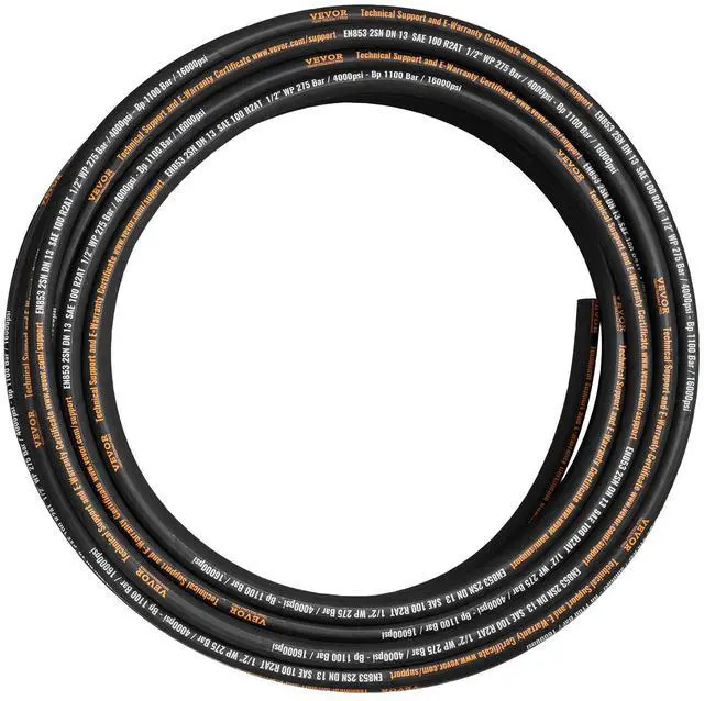 Main image of Hydraulic Hose 1/2 inch x 100 ft, Coiled Hydraulic Hose 4000 PSI, Rubber Hydraulic Hose with 2 High-Tensile Steel Wire Braid, Bulk Hydraulic Hose -20 to 140, Hydraulic Oil Flexible Hose