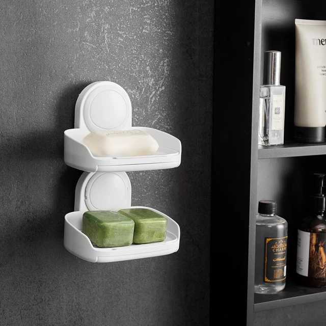 Alt view image 6 of 6 - Suction Cup Soap Dish with Double Layer Holder with Drain Tray for Shower