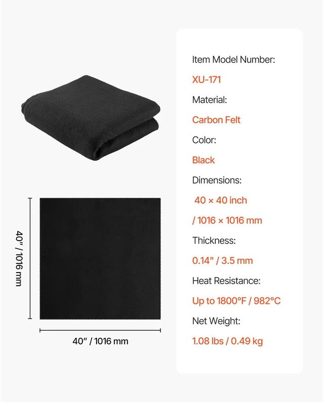 Alt view image 3 of 7 - Carbon Felt Welding Blanket, 40" x 40" Flame Retardant Welding Blanket, Up to 1800°F Heat Resistant Safety Protection Blanket, 3.5mm Thickened Carbon Fiber Fireproof Insulation Mat Pad