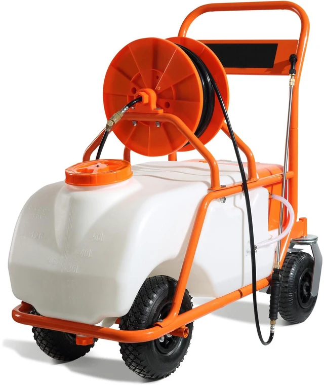 Alt view image 2 of 7 - Battery Powered Lawn Sprayer on Wheel, 0-90 PSI Adjustable Pressure, 15 Gallon Tank, Cart Sprayer with 8 Nozzles and 2 Wands, 12V 12Ah Battery, Wide Mouth Lid for Weeding, Spraying