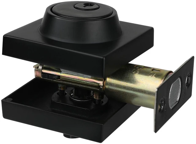 Alt view image 5 of 7 - Deadbolt Lock Square Single Cylinder Dead Bolt Keyed 1 Side Matte Black 3 Keys