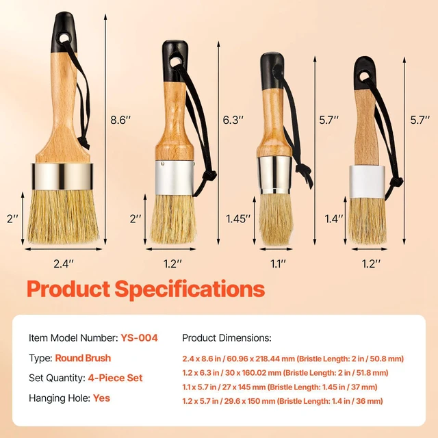 Alt view image 3 of 7 - Chalk Wax Paint Brush 4 Piece Furniture Paint Brushes for Painting & Waxing
