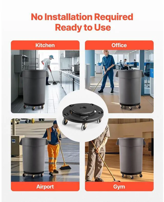 Alt view image 5 of 7 - Round Trash Can Dolly Fit 20, 32, 44, 55 Gal Garbage Container 500lbs Heavy Duty