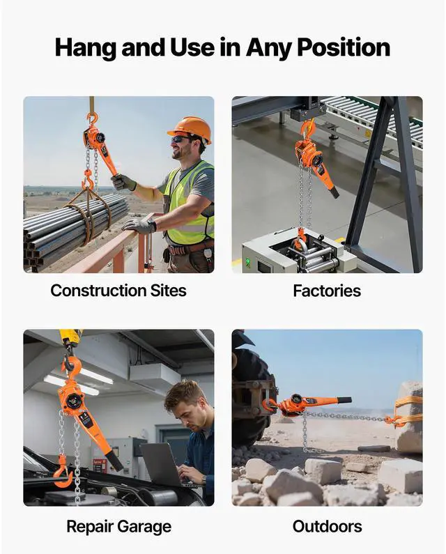 Alt view image 7 of 7 - Manual Lever Chain Hoist, 3T 6600LBS Capacity Heavy Duty Come Along, 20FT Lift G80 Alloy Steel Chain With Dual Pawl Mechanical Brake,360°Rotating Hooks, for Warehouse Construction Garage
