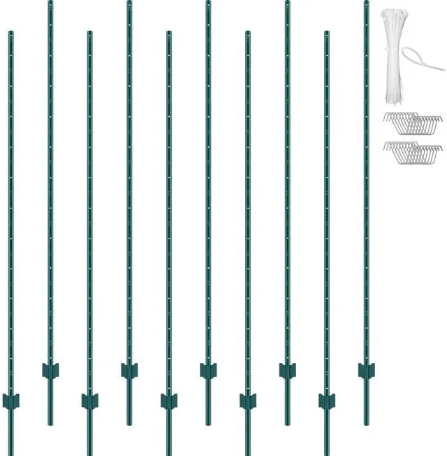 Main image of 7 Feet Fence Post 10 Pack T-Post Heavy Duty Metal Fence Posts Green