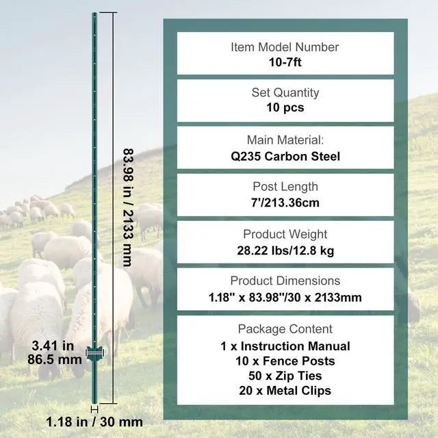 Alt view image 4 of 7 - 7 Feet Fence Post 10 Pack T-Post Heavy Duty Metal Fence Posts Green