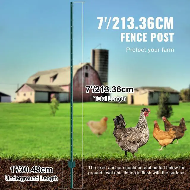 Alt view image 7 of 7 - 7 Feet Fence Post 10 Pack T-Post Heavy Duty Metal Fence Posts Green