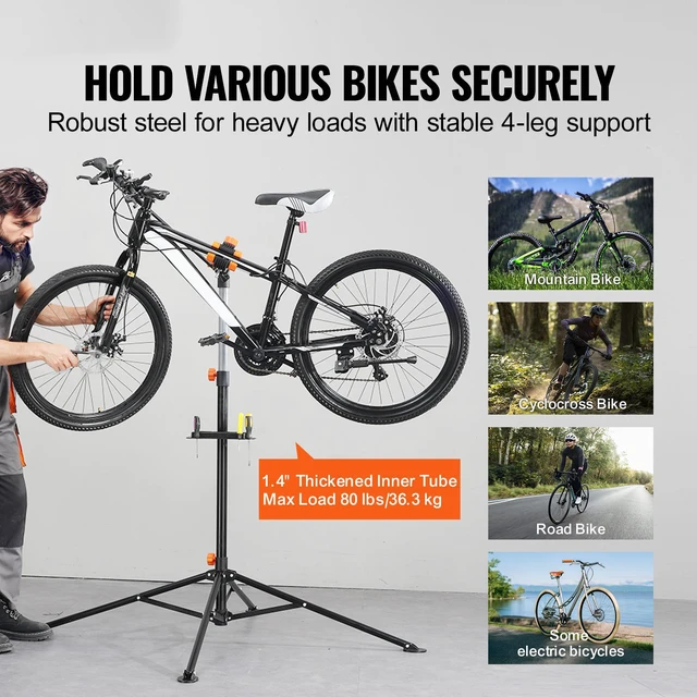 Alt view image 7 of 7 - Bike Repair Stand, 80 lbs Heavy-duty Steel Bicycle Repair Stand, Adjustable Height Bike Maintenance Workstand with Magnetic Tool Tray Telescopic Arm, Foldable Bike Work Stand for Home, Shops