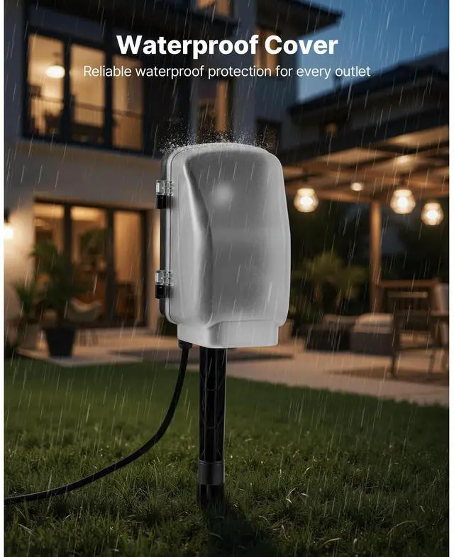 Alt view image 3 of 7 - Outdoor Power Stake, 25 FT Extension Cord, Outdoor Power Strip Weatherproof with Cover and Overload Protection, 6 Outlets, 15A/1875W, Waterproof Multi-Outlet Yard Stake for Christmas Lights