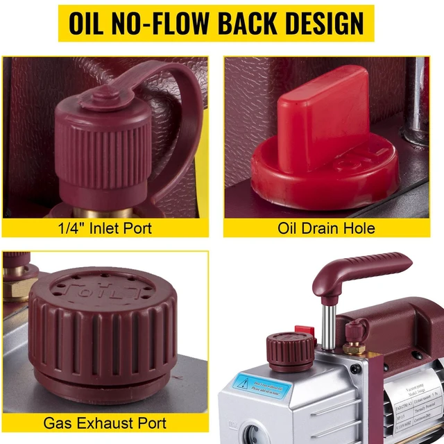 Alt view image 4 of 7 - Vacuum Pump 4.5CFM Vacuum Pump HVAC Single-Stage Rotary Vane Vacuum Pump 1/3HP 5PA Ultimate Air Conditioning Refrigerant Vacuum Pump