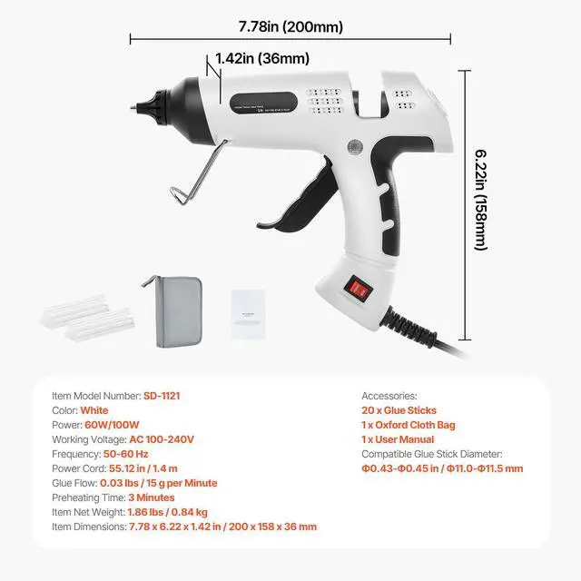 Alt view image 5 of 7 - Hot Glue Gun, 60/100W Dual Power, Mini Hot Glue Gun with 20 Premium Glue Sticks and Oxford Cloth Bag, Fast Preheating & High Temp Melt Glue Gun for Crafts, Arts, DIY, Quick Home Repairs, White
