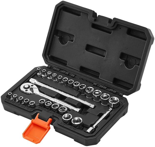 Alt view image 7 of 7 - Socket Set, 27 Pieces, 1/4 inch Drive Socket and Ratchet Set, SAE and Metric, Mechanic Tool Kit with Ratchet Wrench, Extension Bar and Storage Case, CR-V Alloy Steel, for Automotive Repair
