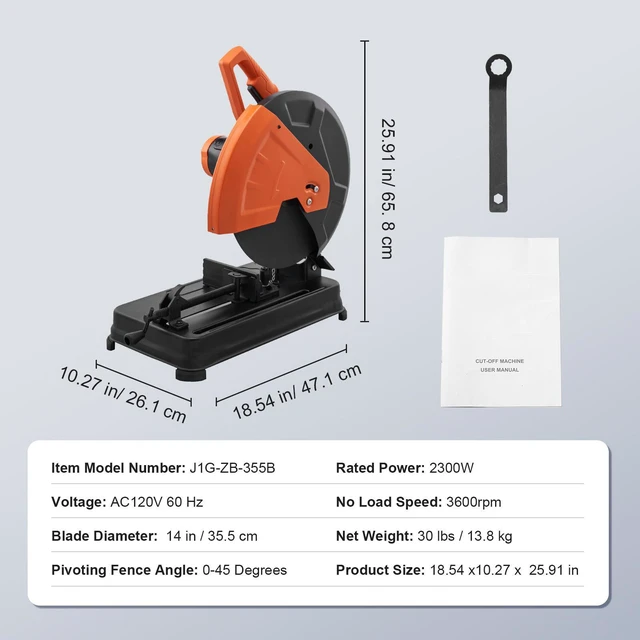 Alt view image 2 of 7 - Abrasive Chop Saw, 14"/355mm Blade Diameter Cut Off Saw, 2300W 3600RPM Steel Cutting Machine, 0-45° Adjustable Angle Miter Saw for Cutting Metal Cutting Chop Saw for Steel/Rebar/Iron/Aluminum