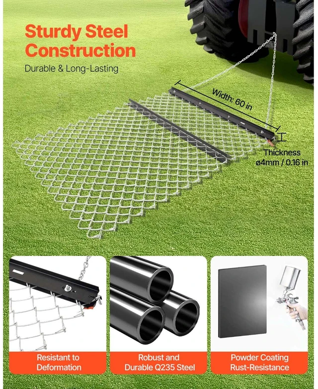 Alt view image 5 of 7 - Drag Harrow 4 x 5 ft Chain Harrow Lawn Rake ATV UTV Tractor Attachments