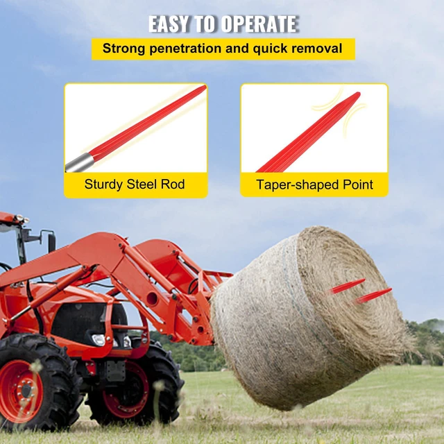 Alt view image 3 of 7 - Hay Spear 32" Bale Spear 1350 lbs Capacity, Bale Spike Quick Attach Square Hay Bale Spears 1.4" Wide, Red Coated Bale Forks, Bale Hay Spike with Hex Nut & Sleeve for Buckets Tractors Loaders