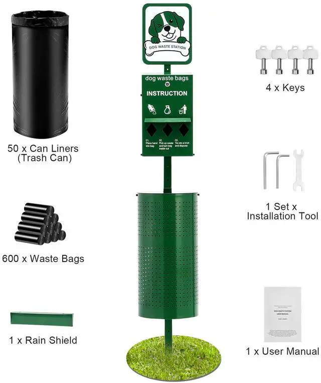 Alt view image 5 of 7 - Dog Waste Station 11.5 Gallons Outdoor Dog Poop Station with 600 Bags
