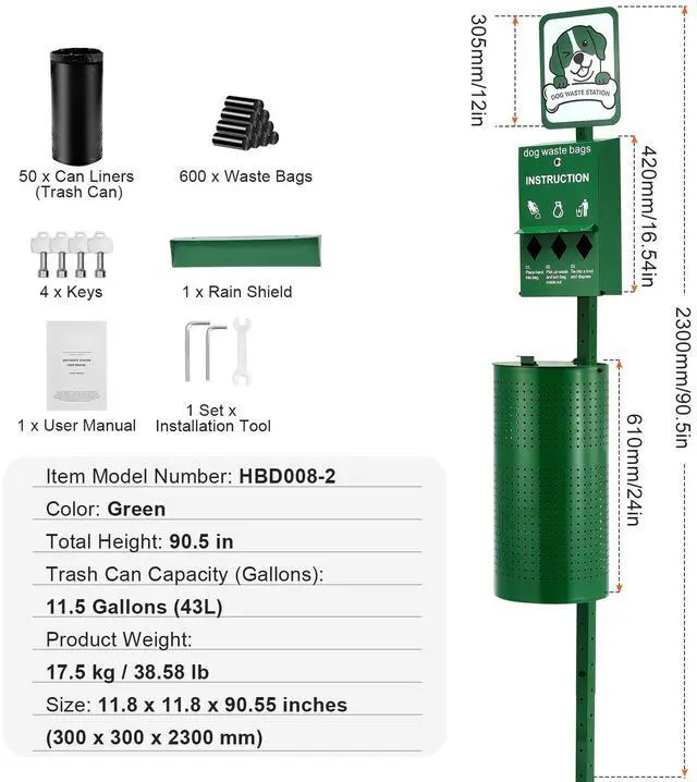 Alt view image 4 of 7 - Dog Waste Station 11.5 Gallons Outdoor Dog Poop Station with 600 Bags