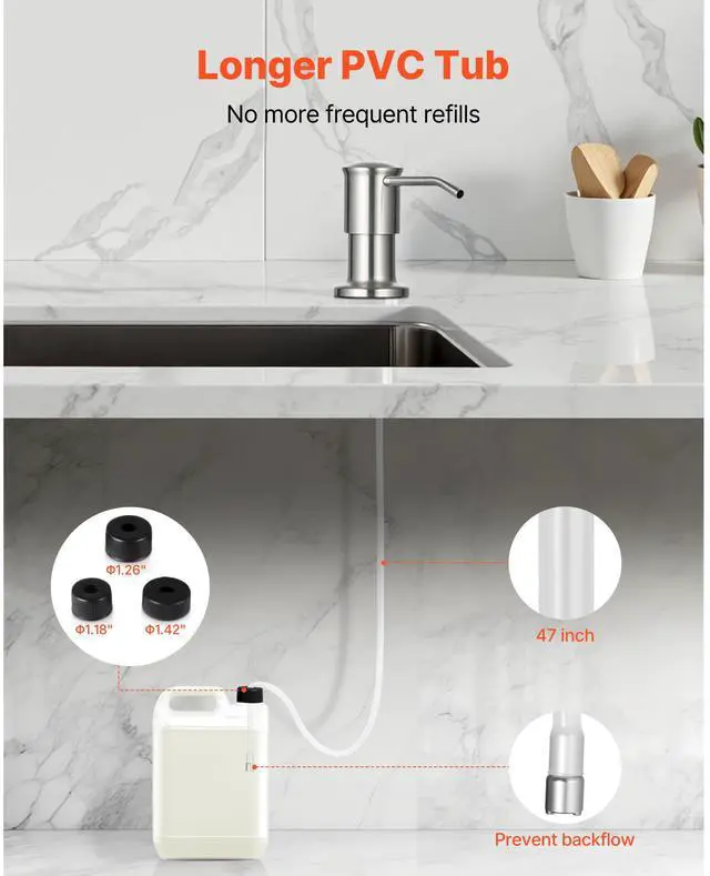 Alt view image 2 of 7 - Built in Soap Dispenser for Kitchen Sink Stainless Steel Countertop Pump