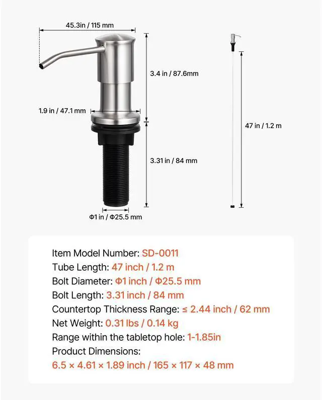 Alt view image 6 of 7 - Built in Soap Dispenser for Kitchen Sink Stainless Steel Countertop Pump