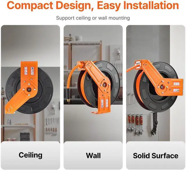 Alt view image 2 of 7 - Retractable Air Hose Reel 1/2 IN x 50 FT Hybrid Air Hose Reel Max 300 PSI
