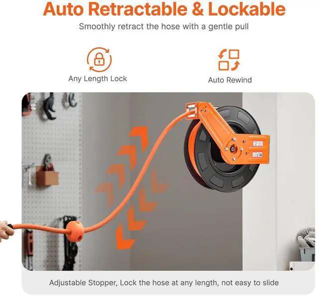 Alt view image 3 of 7 - Retractable Air Hose Reel 1/2 IN x 50 FT Hybrid Air Hose Reel Max 300 PSI