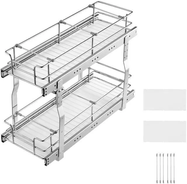 Alt view image 3 of 7 - 2-Tier 8.5"Wx21"Dx15"H Wire Pull Out Cabinet Under Sink Organizer Drawer Basket, 10"Wx22"Dx18"H Install Size for Cabinet